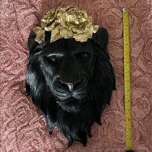 Black Lion Wall Decor with Gold Floral Crown